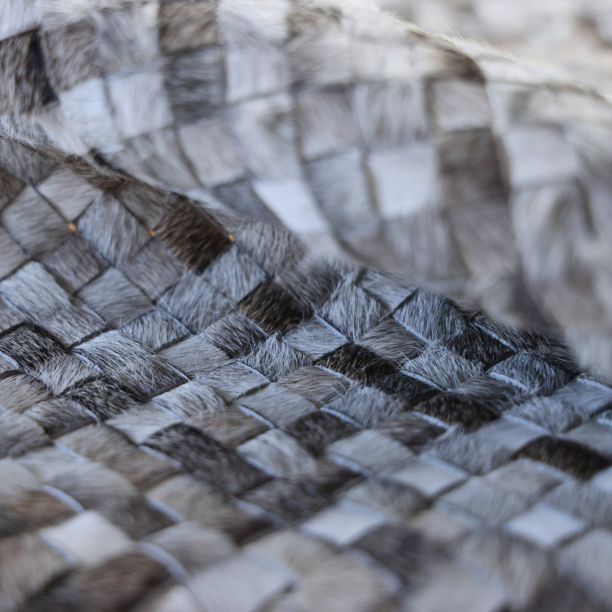 Luxury Gray & White Woven Cowhide Leather Throw Pillow 16x24 | Handmade Designer Lumbar Cushion