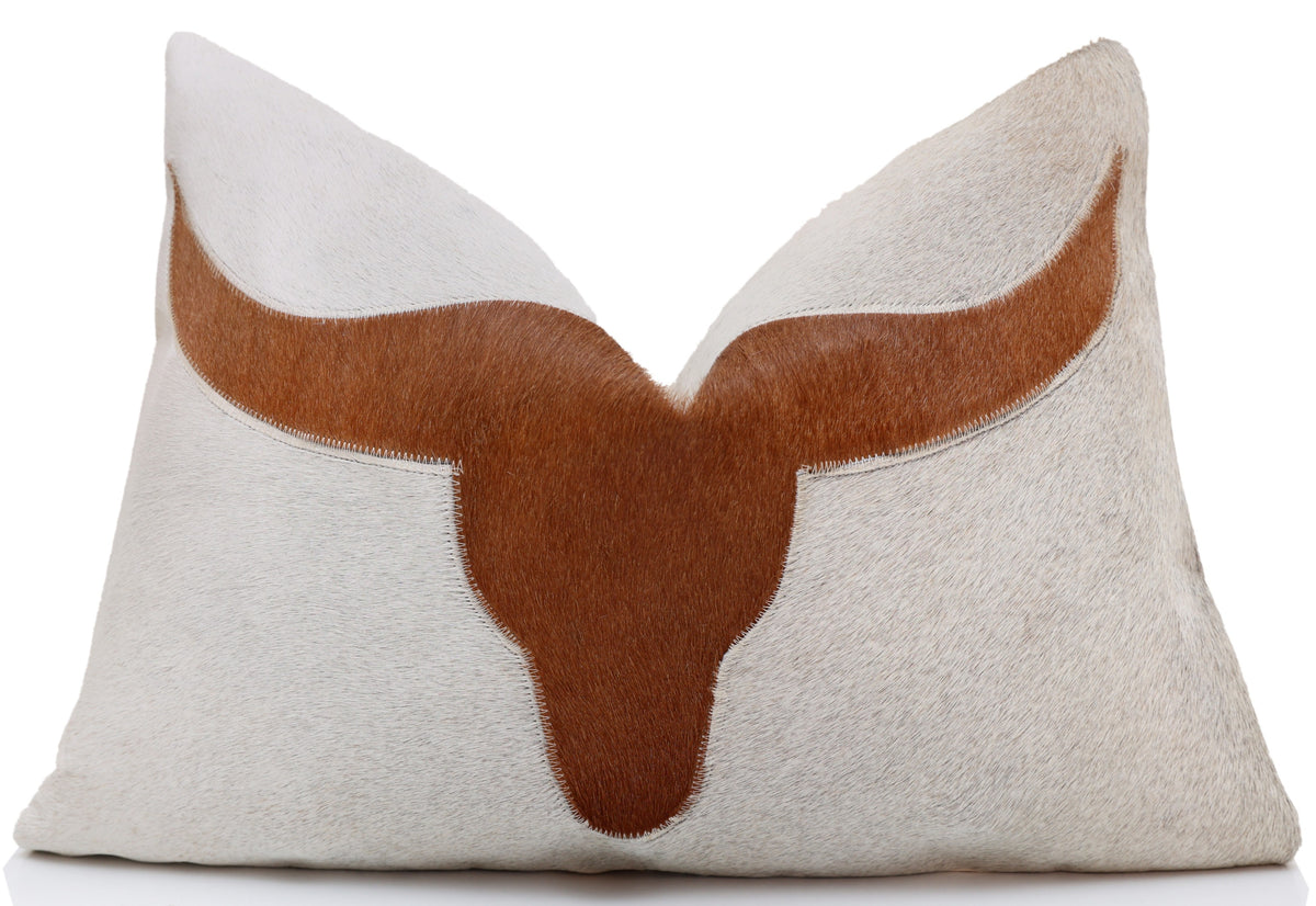 Luxury Longhorn Cowhide Leather Throw Pillow 16x24 | Handmade Western Designer Lumbar Cushion