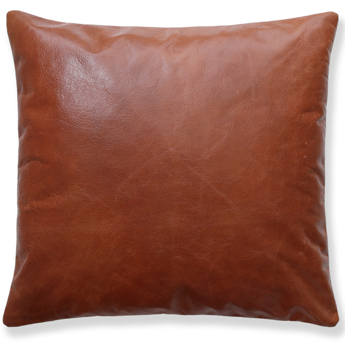 Luxury Cognac Genuine Leather Throw Pillow 18x18 | Handmade Full-Grain Leather Cushion