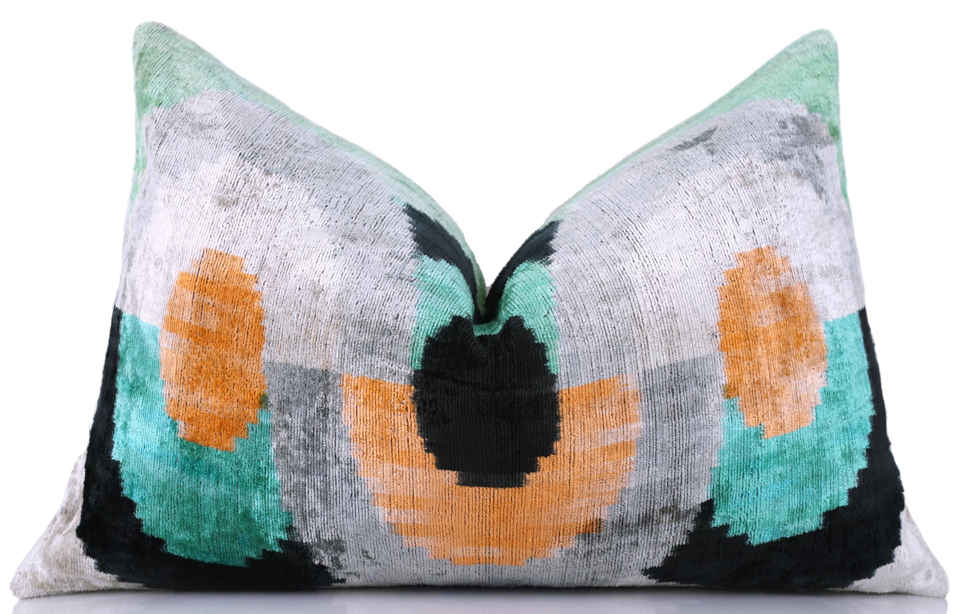 Green Orange Abstract Silk Velvet Lumbar Pillow – 16x24 Handmade Modern Cushion