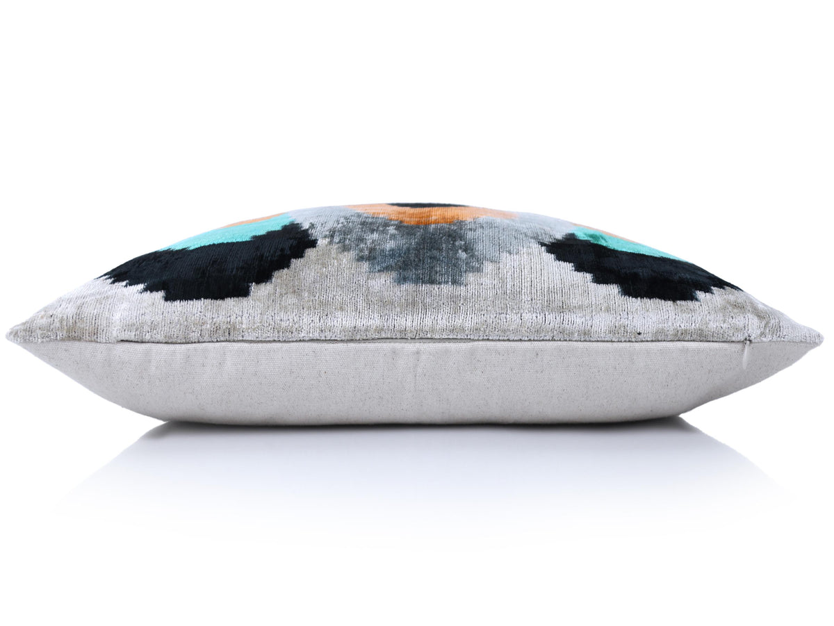 Green Orange Abstract Silk Velvet Lumbar Pillow – 16x24 Handmade Modern Cushion