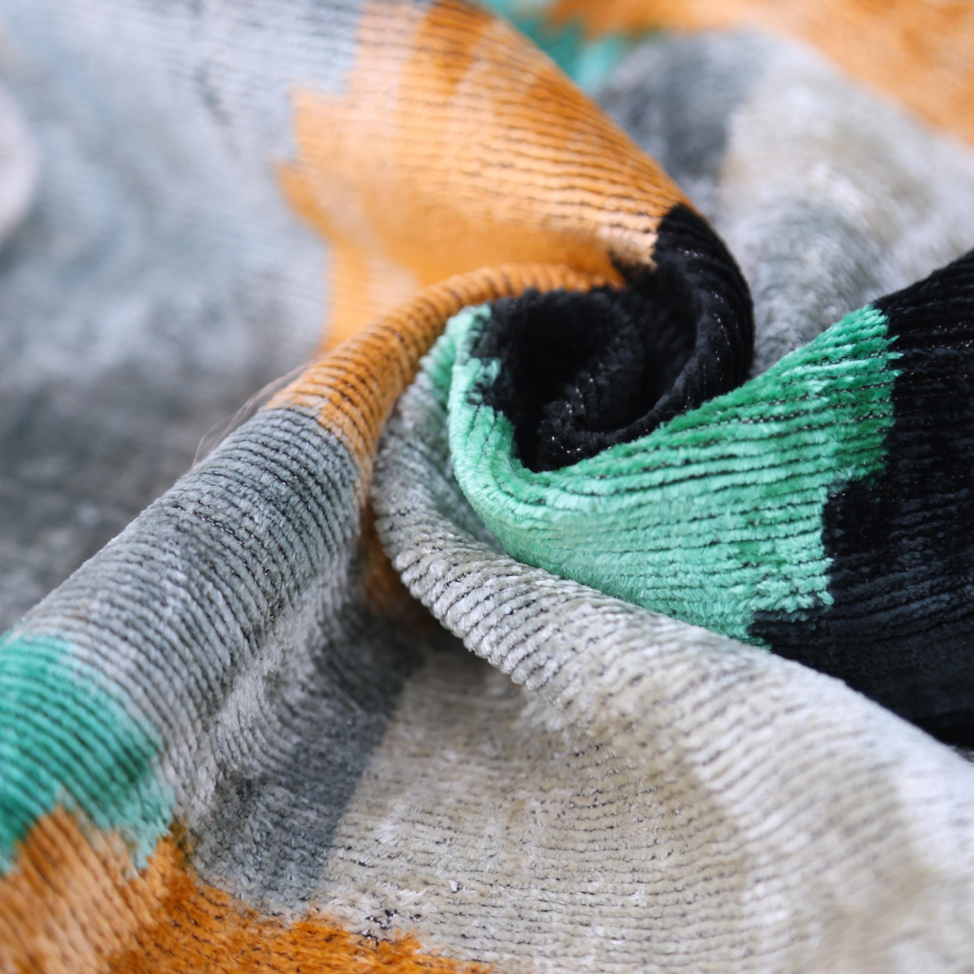 Green Orange Abstract Silk Velvet Lumbar Pillow – 16x24 Handmade Modern Cushion