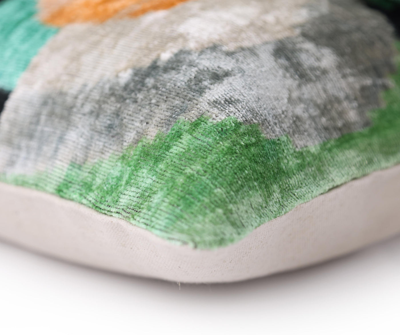Green Orange Abstract Silk Velvet Lumbar Pillow – 16x24 Handmade Modern Cushion