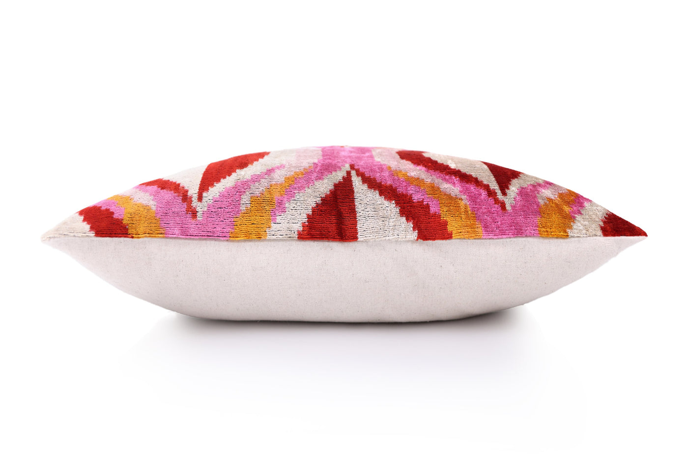 Pink Red Wave Silk Velvet Pillow – 20x20 Handmade Ikat Throw Cushion