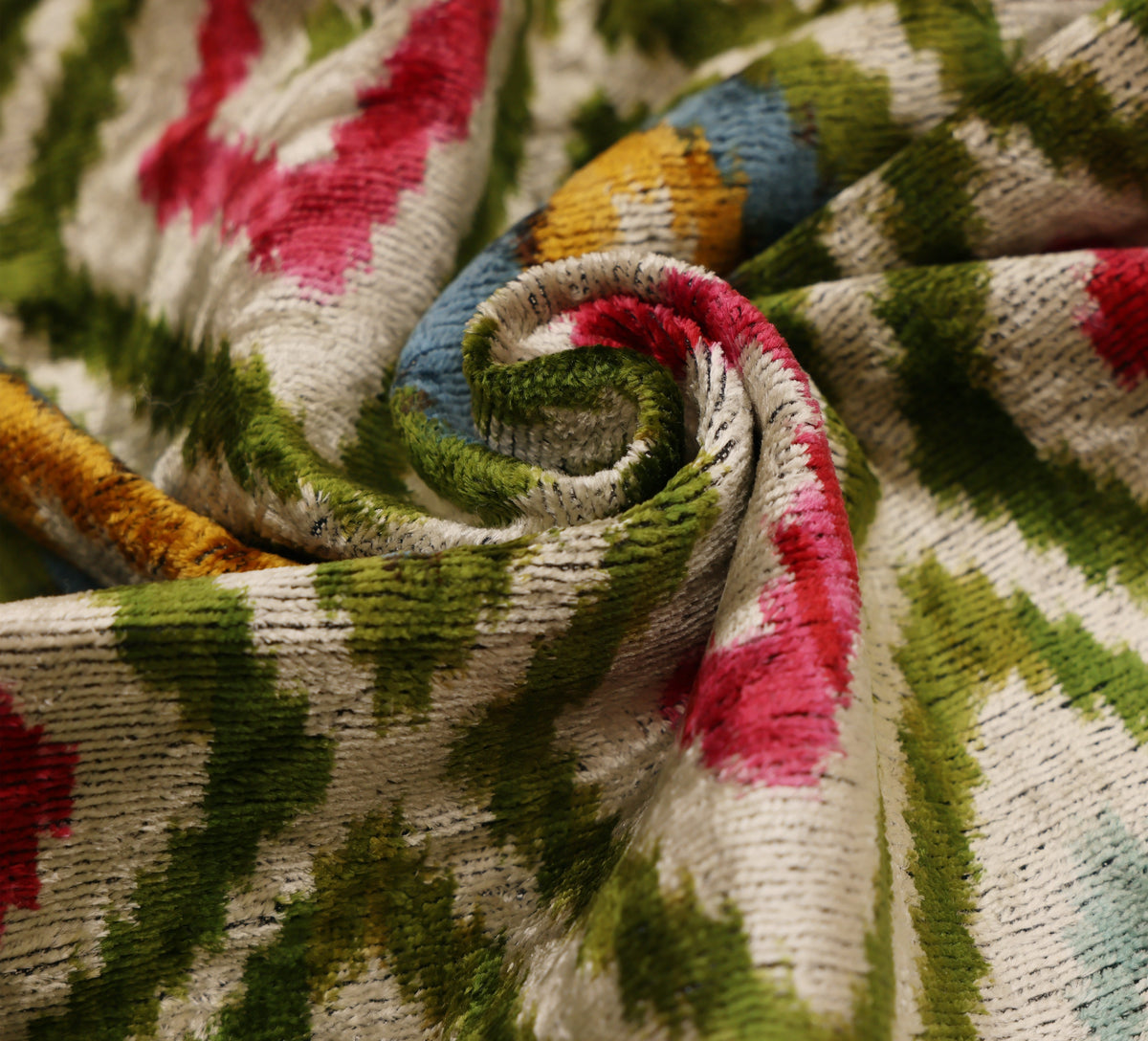 20x20 Multicolor Green Ikat Silk Velvet Pillow