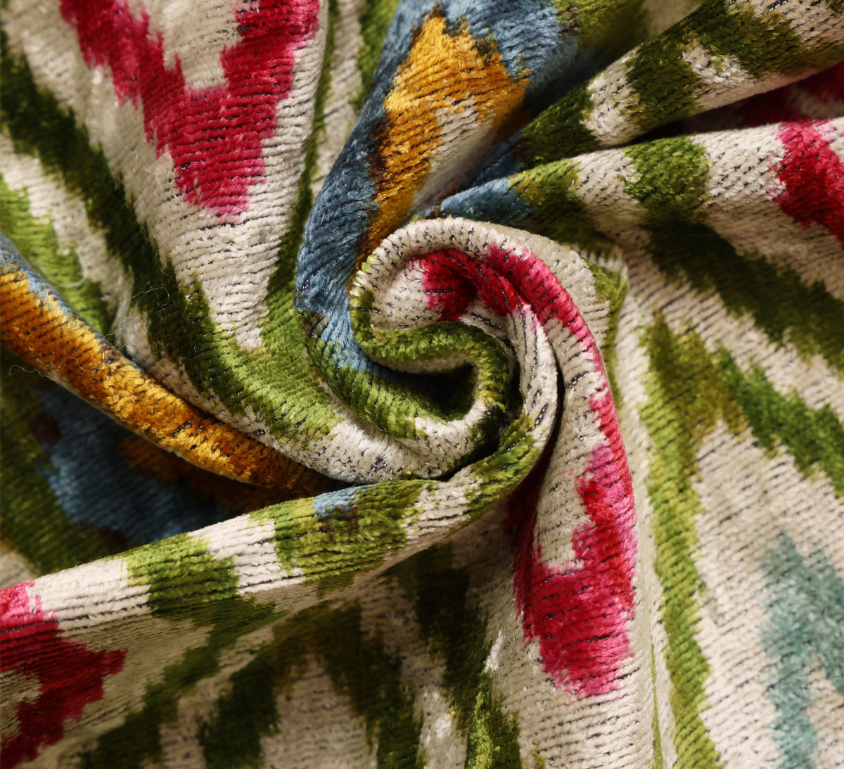 20x20 Multicolor Green Ikat Silk Velvet Pillow