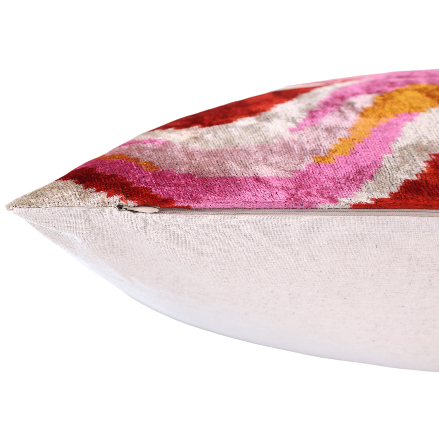 Pink Red Wave Silk Velvet Pillow – 20x20 Handmade Ikat Throw Cushion