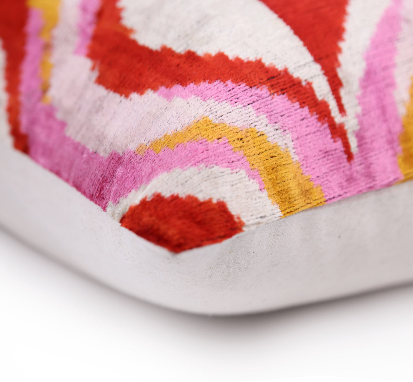 Pink Red Wave Silk Velvet Pillow – 20x20 Handmade Ikat Throw Cushion