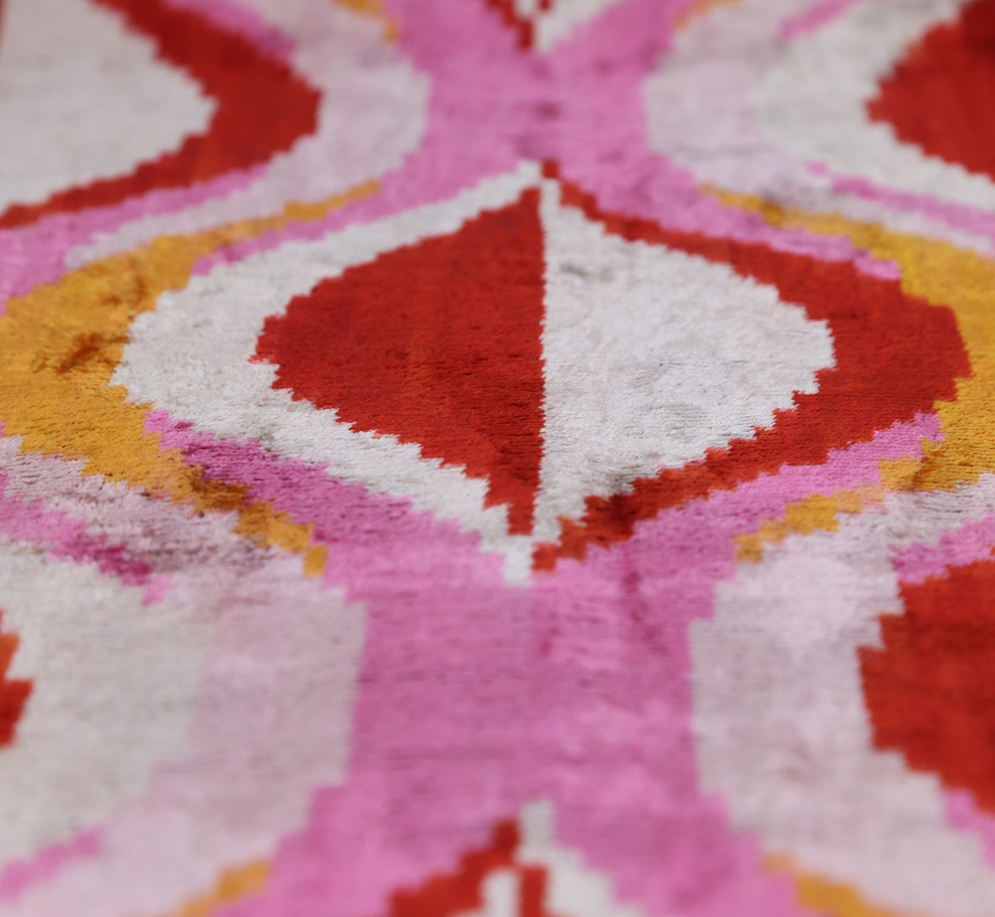 Pink Red Wave Silk Velvet Pillow – 20x20 Handmade Ikat Throw Cushion