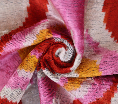 Pink Red Wave Silk Velvet Pillow – 20x20 Handmade Ikat Throw Cushion