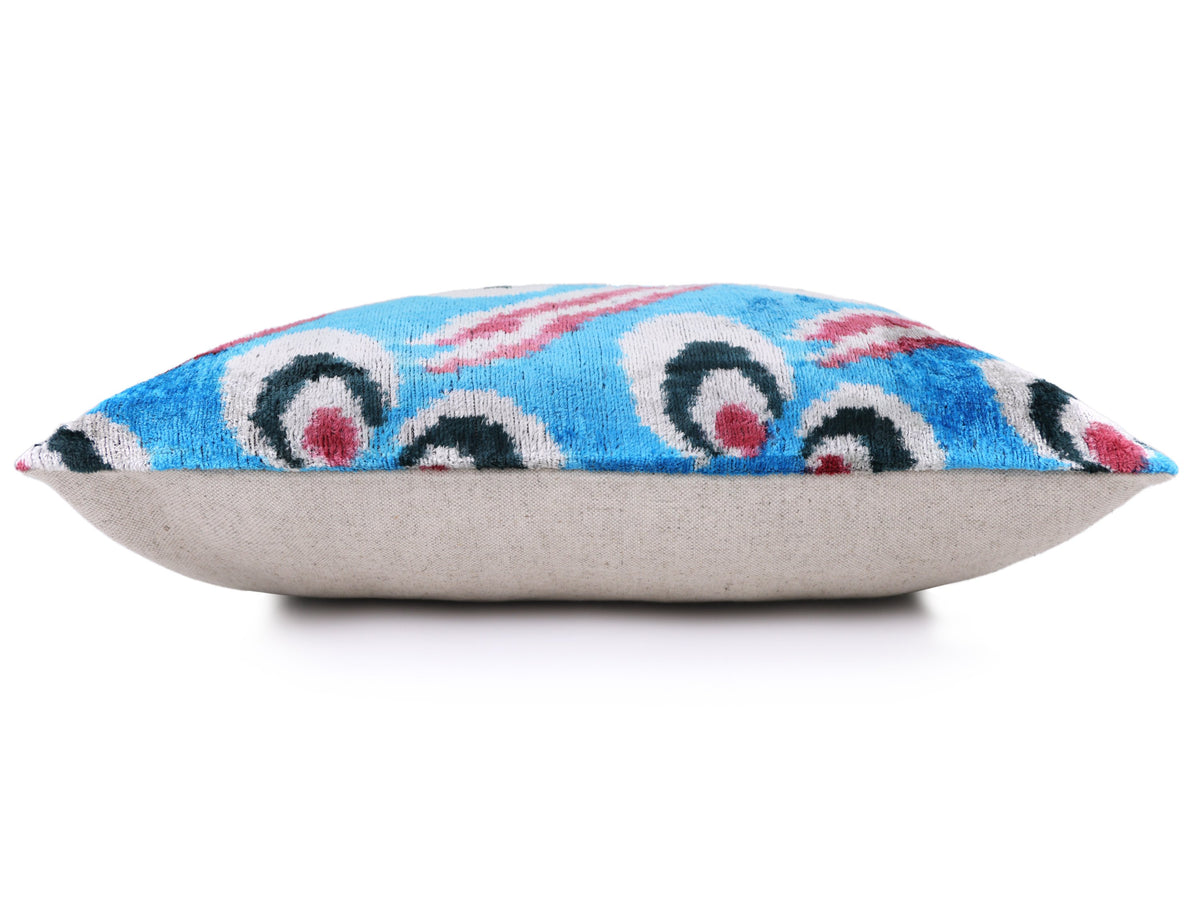 Blue Silk Velvet Ikat Lumbar Pillow 16x24 – Handmade Luxury