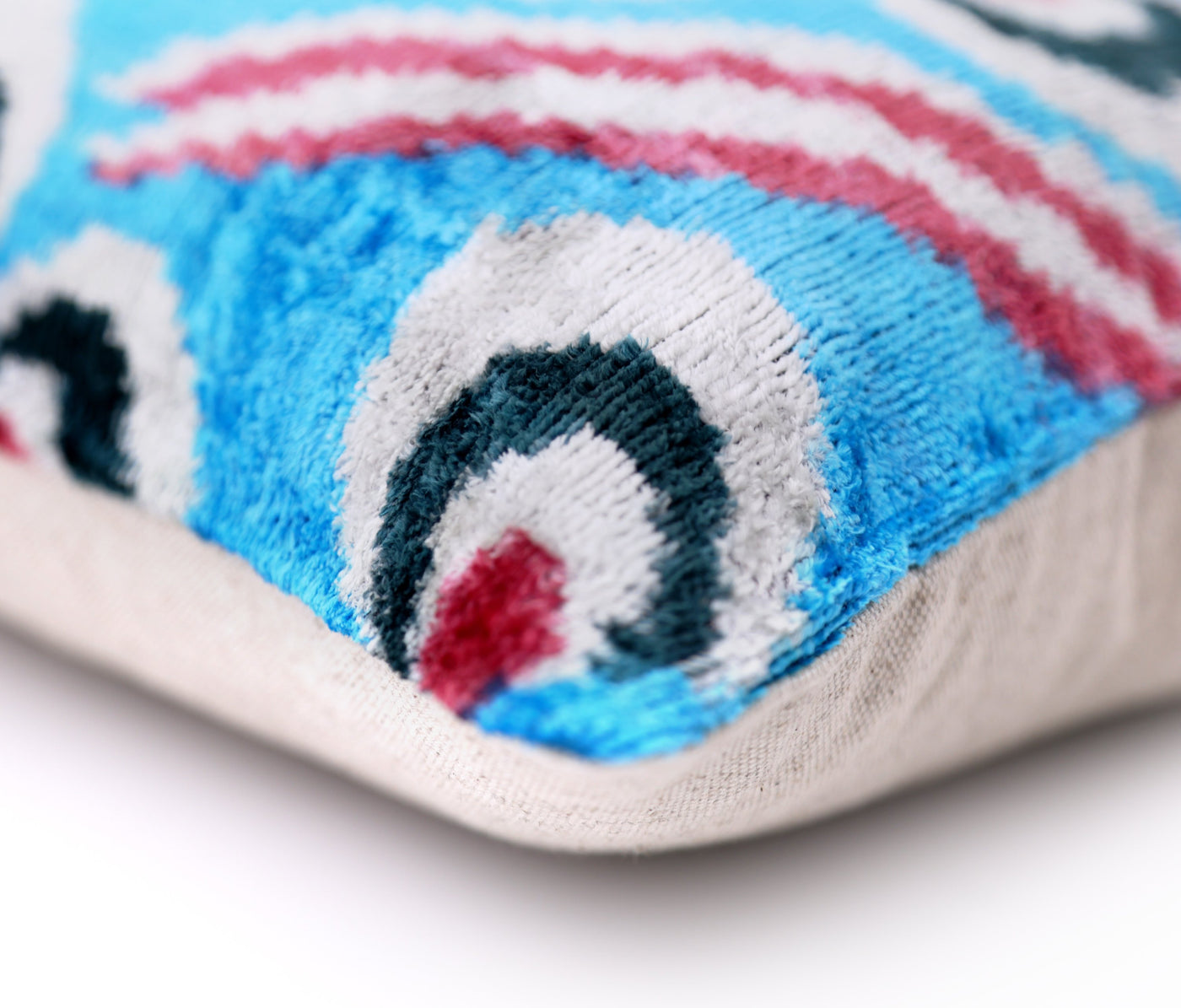 Blue Silk Velvet Ikat Lumbar Pillow 16x24 – Handmade Luxury