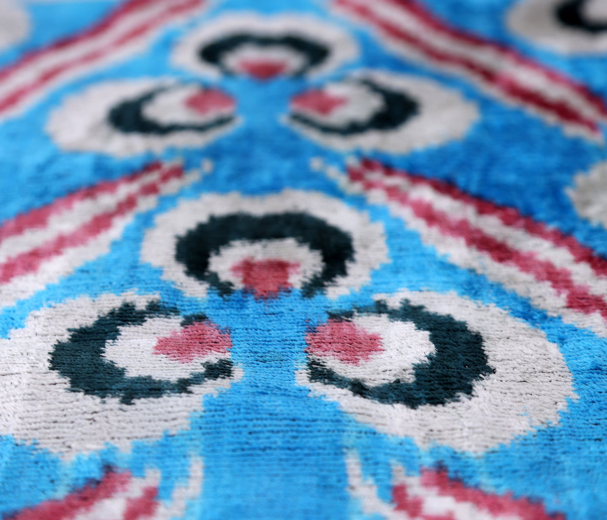 Blue Silk Velvet Ikat Lumbar Pillow 16x24 – Handmade Luxury