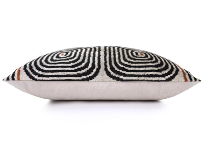 Black Ivory Rust Geometric Silk Velvet Lumbar Pillow – 16x24 Handmade Luxury Cushion