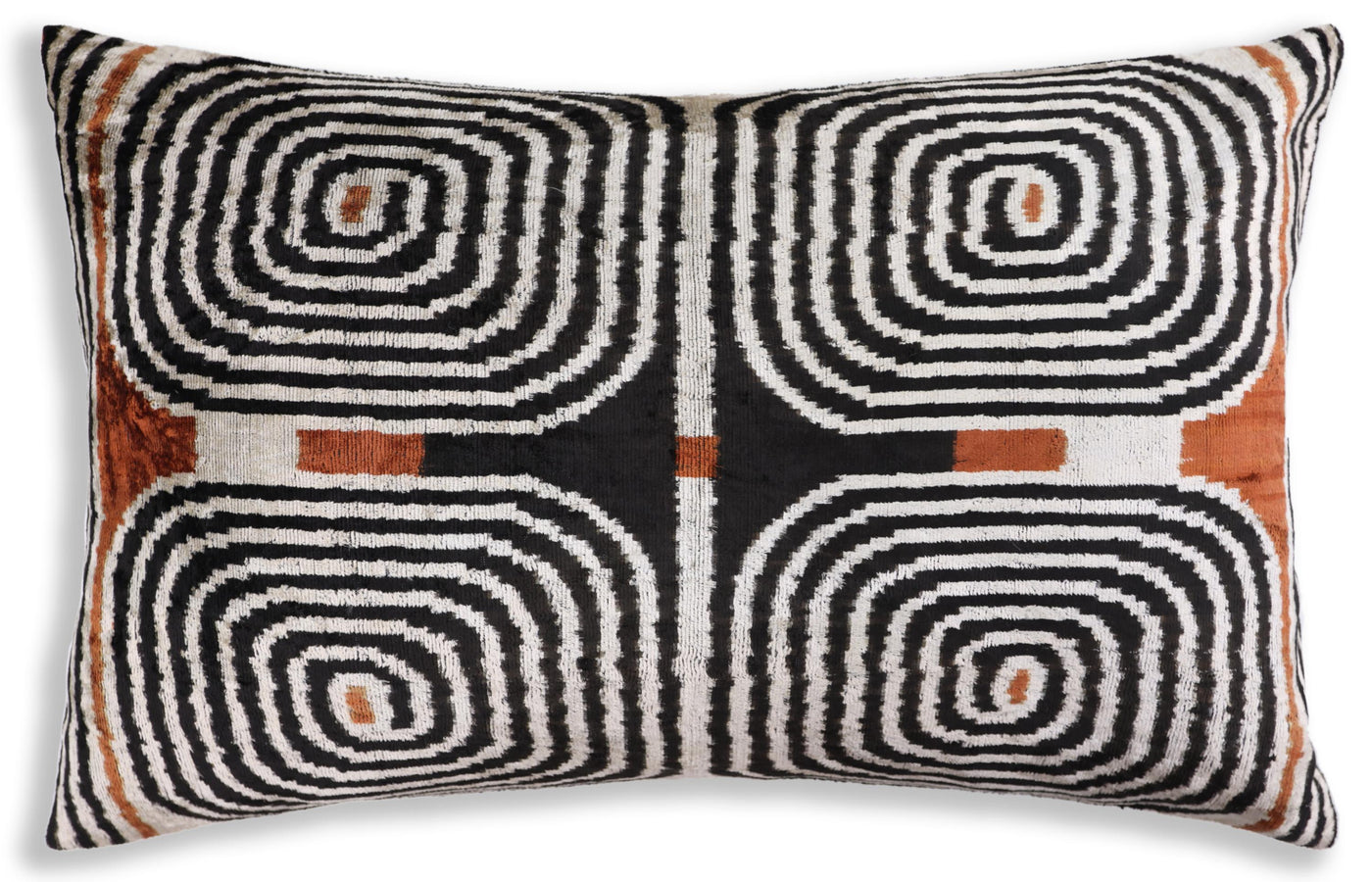 Black Ivory Rust Geometric Silk Velvet Lumbar Pillow – 16x24 Handmade Luxury Cushion