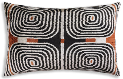 Black Ivory Rust Geometric Silk Velvet Lumbar Pillow – 16x24 Handmade Luxury Cushion