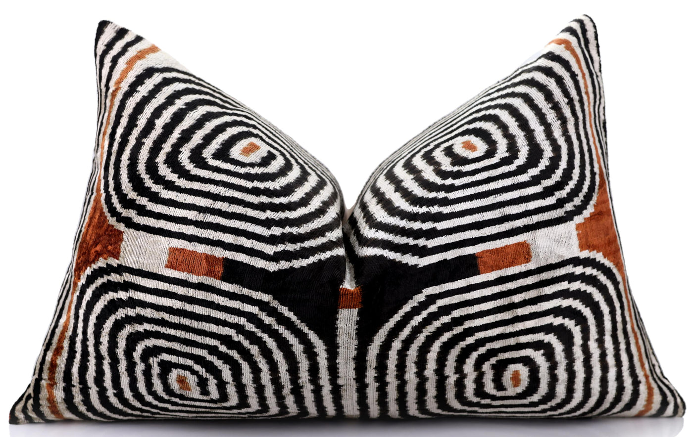 Black Ivory Rust Geometric Silk Velvet Lumbar Pillow – 16x24 Handmade Luxury Cushion