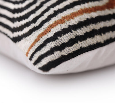 Black Ivory Rust Geometric Silk Velvet Lumbar Pillow – 16x24 Handmade Luxury Cushion