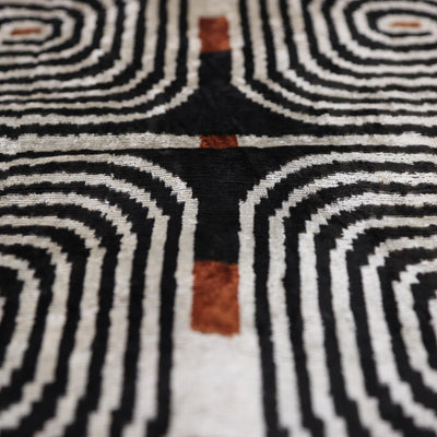 Black Ivory Rust Geometric Silk Velvet Lumbar Pillow – 16x24 Handmade Luxury Cushion