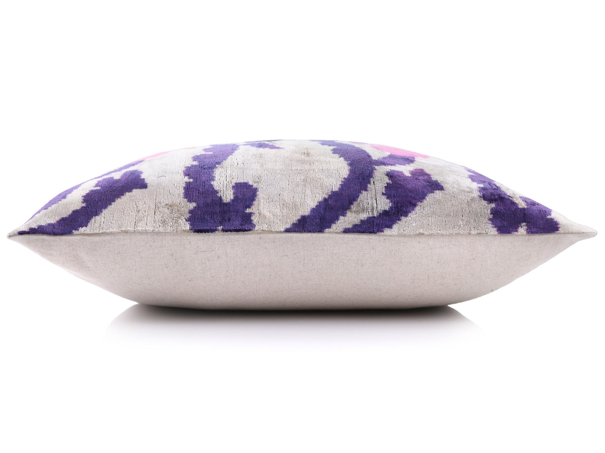 Purple & Pink Silk Velvet Ikat Lumbar Pillow 16x24 – Handmade