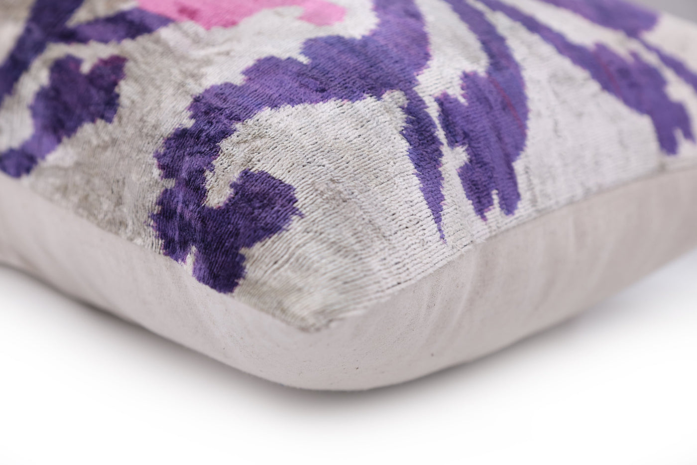 Purple & Pink Silk Velvet Ikat Lumbar Pillow 16x24 – Handmade