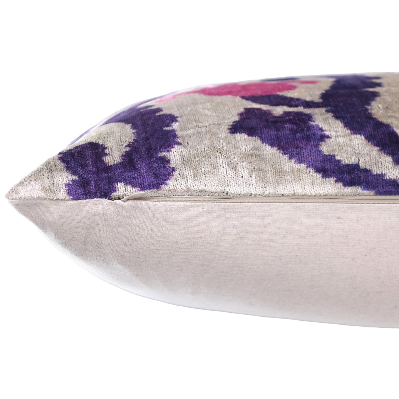 Purple & Pink Silk Velvet Ikat Lumbar Pillow 16x24 – Handmade