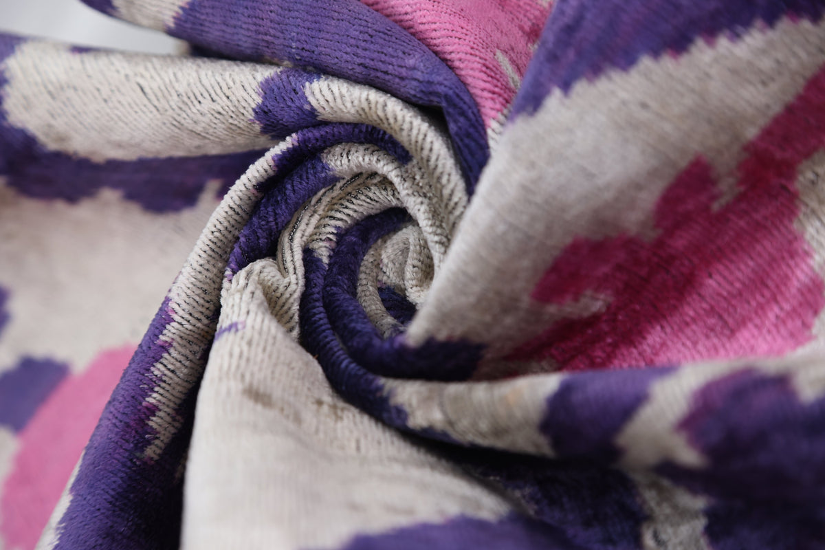 Purple & Pink Silk Velvet Ikat Lumbar Pillow 16x24 – Handmade