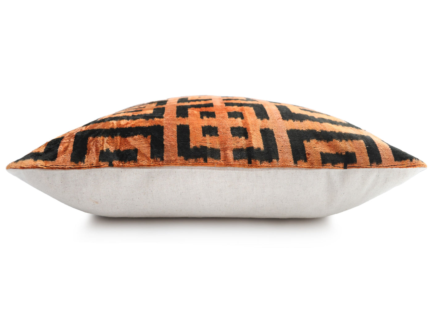 Burnt Orange Black Geometric Silk Velvet Pillow – 20x20 Handmade Luxury Cushion