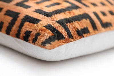 Burnt Orange Black Geometric Silk Velvet Pillow – 20x20 Handmade Luxury Cushion