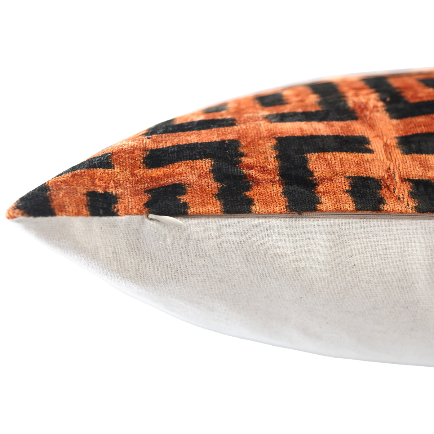 Burnt Orange Black Geometric Silk Velvet Pillow – 20x20 Handmade Luxury Cushion