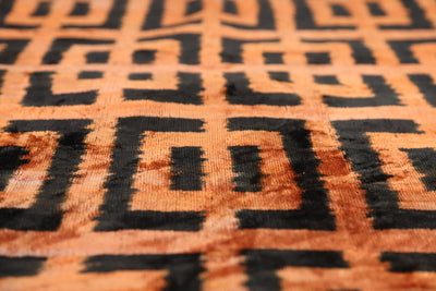 Burnt Orange Black Geometric Silk Velvet Pillow – 20x20 Handmade Luxury Cushion