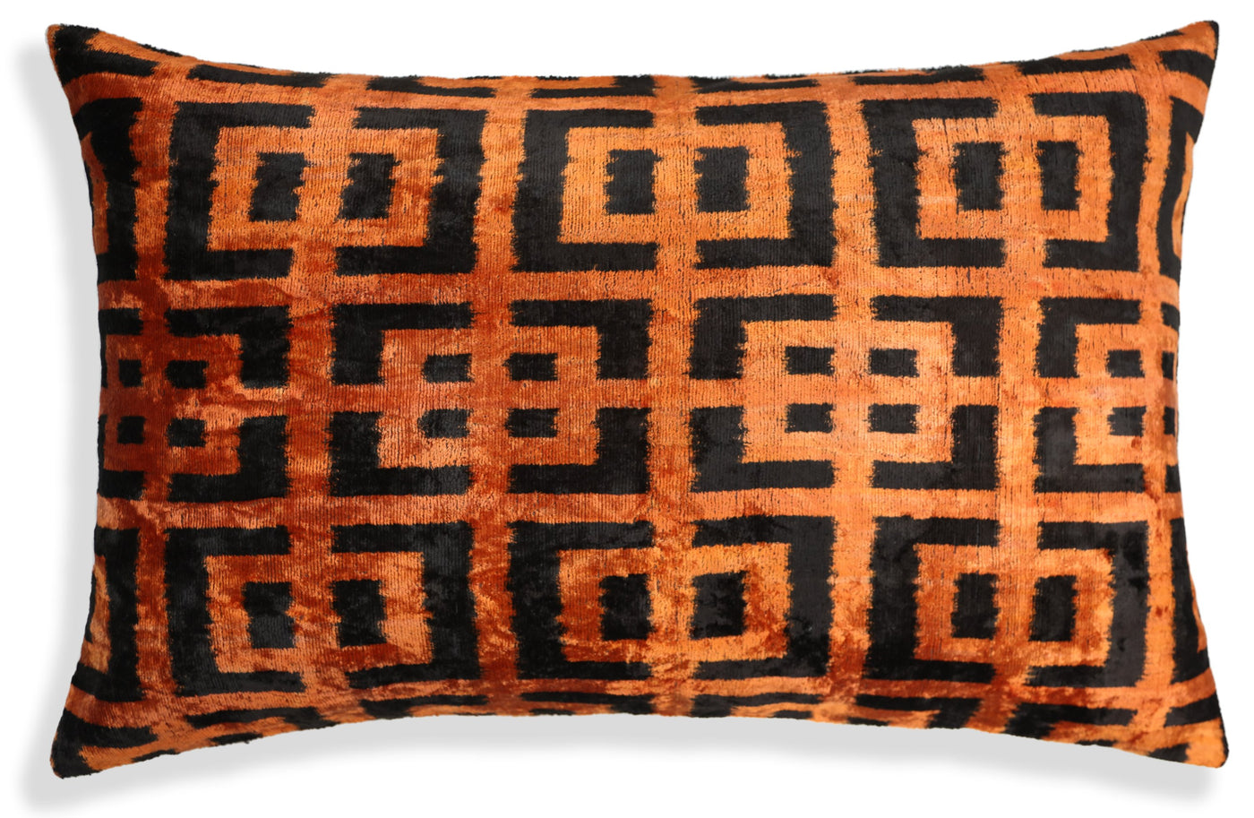 Burnt Orange Silk Velvet Geometric Lumbar Pillow 16x24
