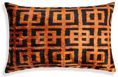 Burnt Orange Silk Velvet Geometric Lumbar Pillow 16x24