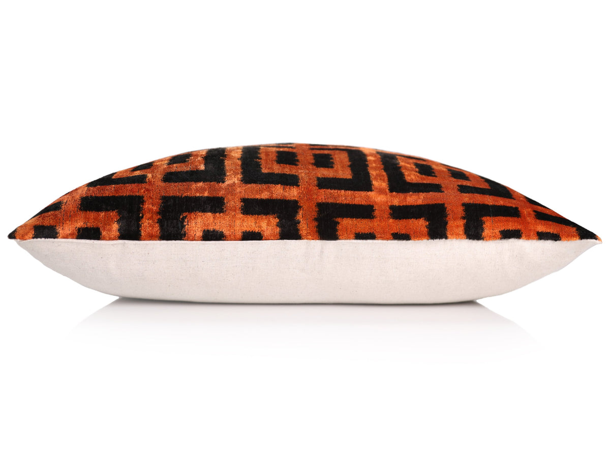 Burnt Orange Silk Velvet Geometric Lumbar Pillow 16x24