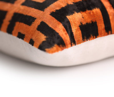 Burnt Orange Silk Velvet Geometric Lumbar Pillow 16x24