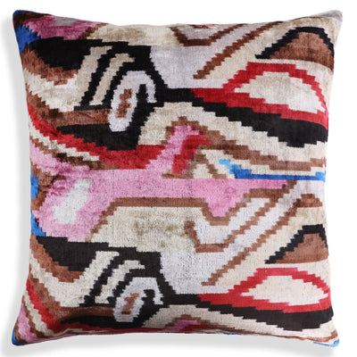 Abstract Multicolor Silk Velvet Pillow – 20x20 Handmade Art Deco Cushion