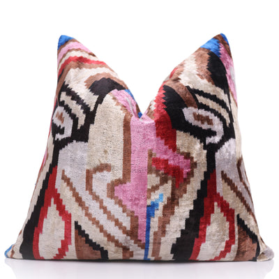 Abstract Multicolor Silk Velvet Pillow – 20x20 Handmade Art Deco Cushion