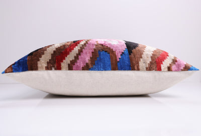 Abstract Multicolor Silk Velvet Pillow – 20x20 Handmade Art Deco Cushion