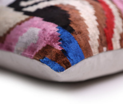 Abstract Multicolor Silk Velvet Pillow – 20x20 Handmade Art Deco Cushion