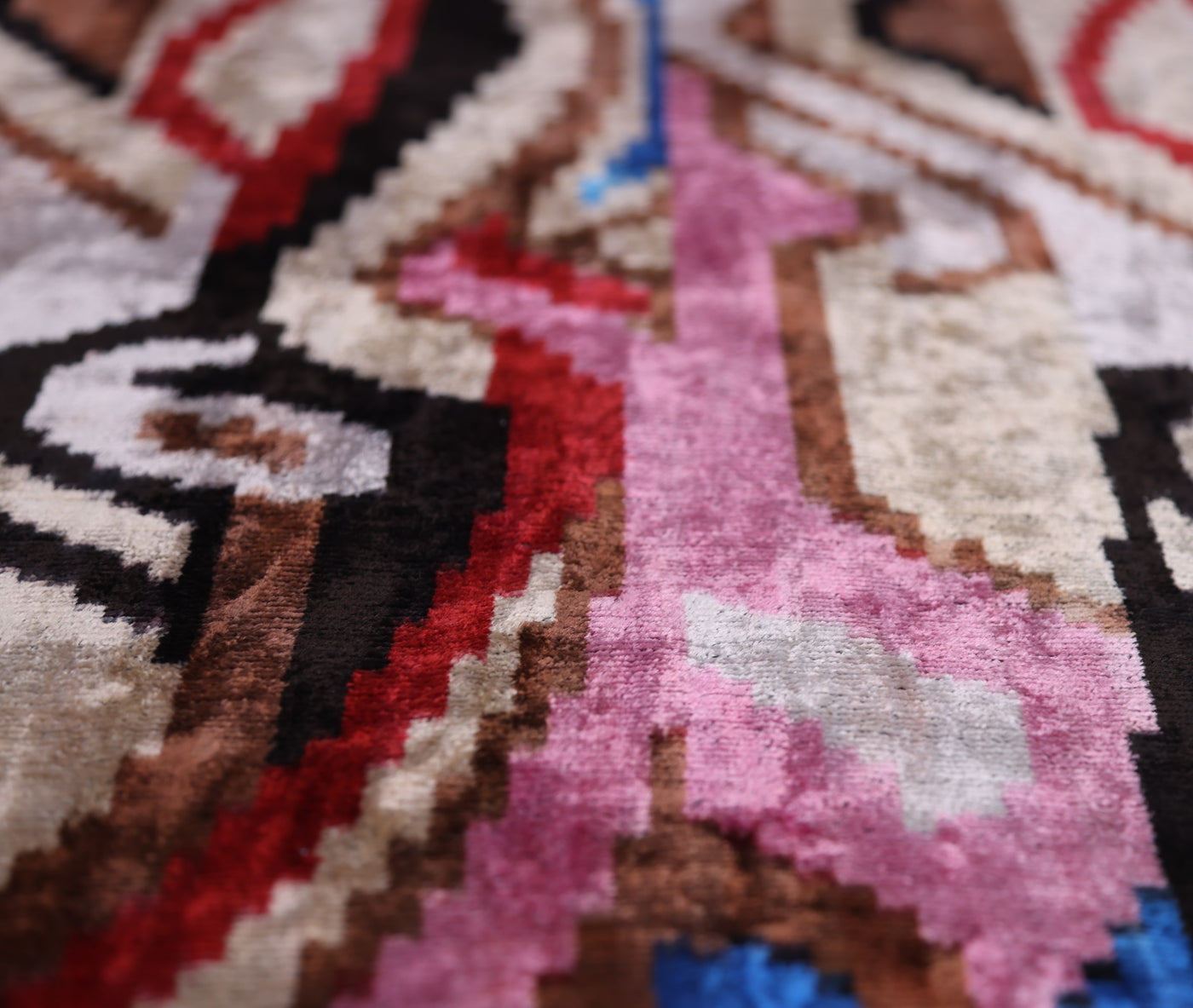 Abstract Multicolor Silk Velvet Pillow – 20x20 Handmade Art Deco Cushion