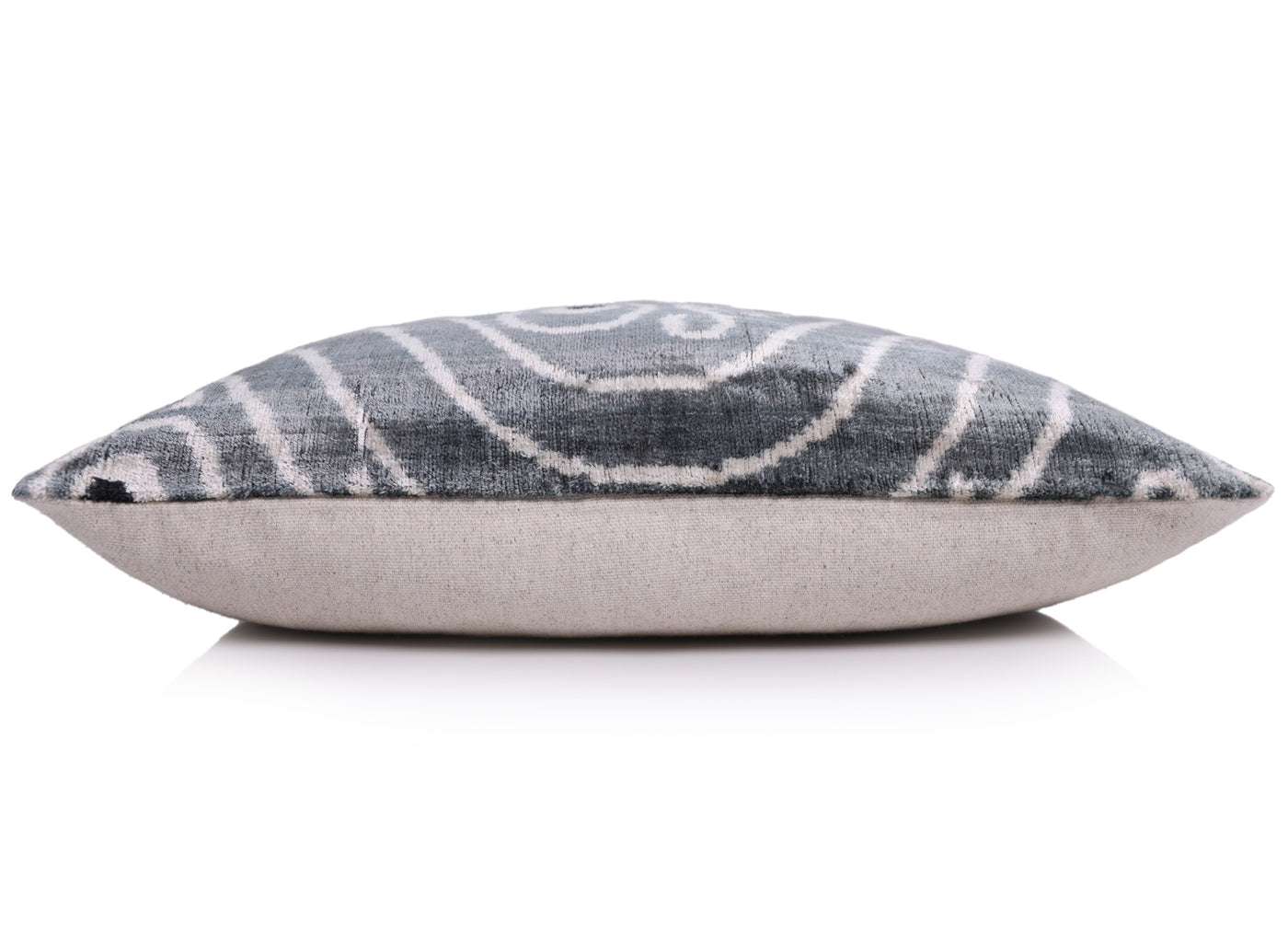 Gray & White Silk Velvet Ikat Lumbar Pillow 16x24 – Handmade