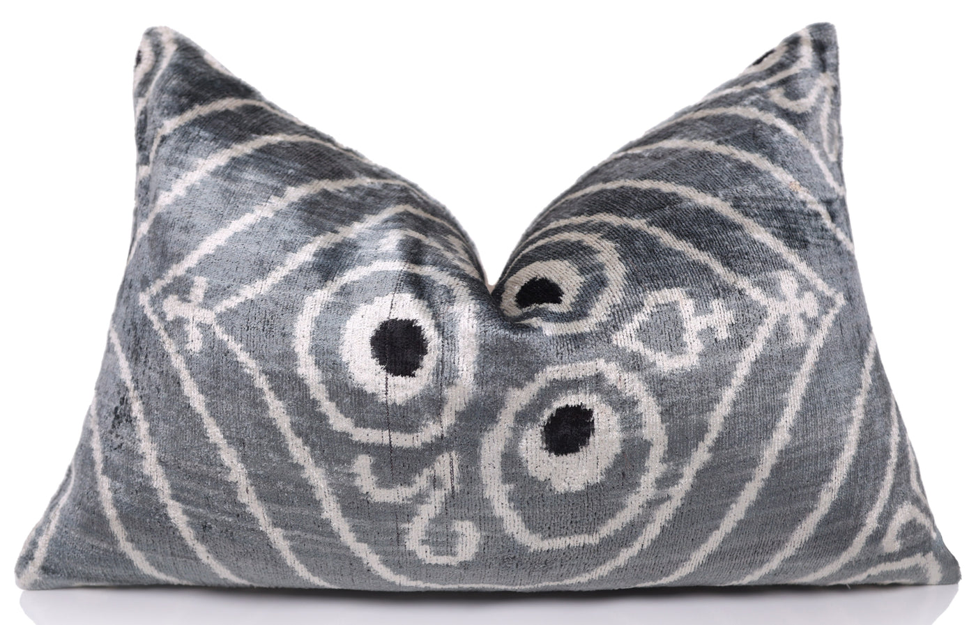 Gray & White Silk Velvet Ikat Lumbar Pillow 16x24 – Handmade