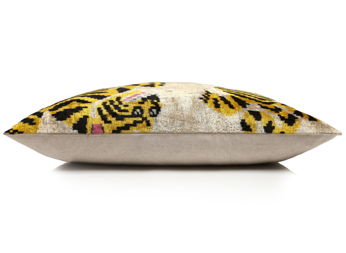 Golden Tiger Silk Velvet Lumbar Pillow – 16x24 Handmade Designer Cushion