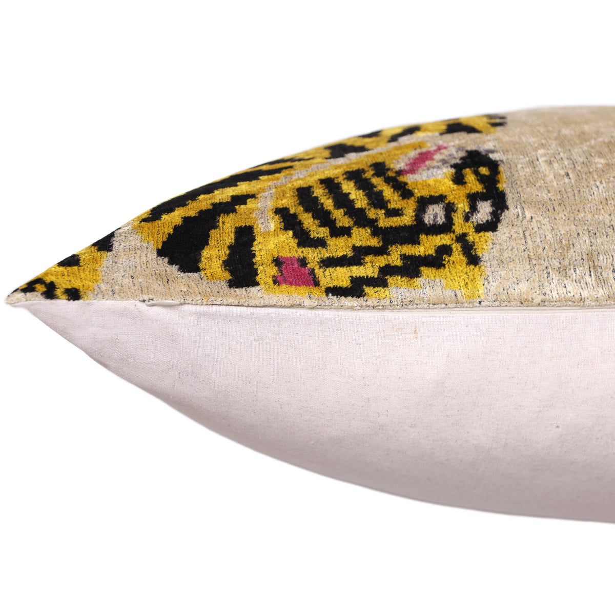 Golden Tiger Silk Velvet Lumbar Pillow – 16x24 Handmade Designer Cushion