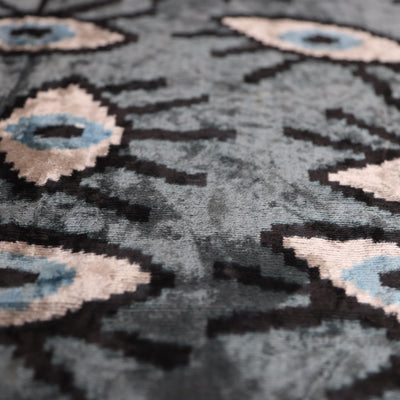Gray Blue Eye Silk Velvet Lumbar Pillow – 16x24 Handmade Ikat Luxury Cushion