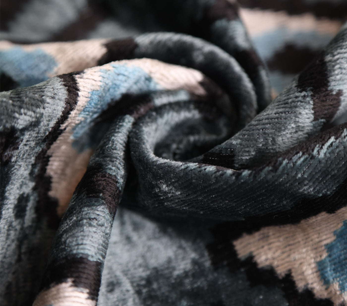 Gray Blue Eye Silk Velvet Lumbar Pillow – 16x24 Handmade Ikat Luxury Cushion