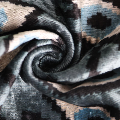 Gray Blue Eye Silk Velvet Lumbar Pillow – 16x24 Handmade Ikat Luxury Cushion
