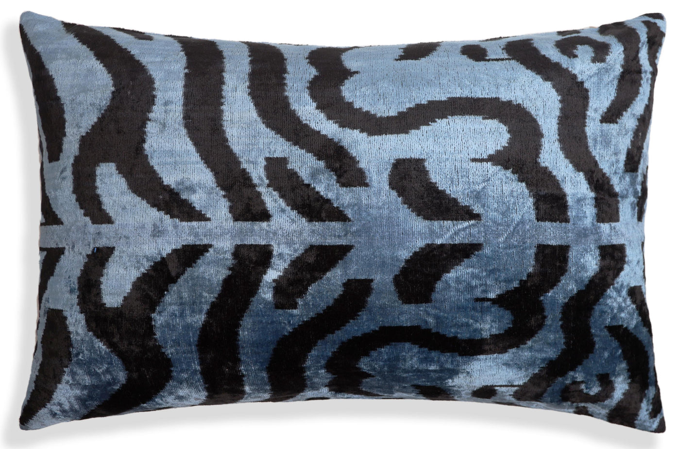 Blue Black Abstract Silk Velvet Lumbar Pillow – 16x24 Handmade Modern Cushion