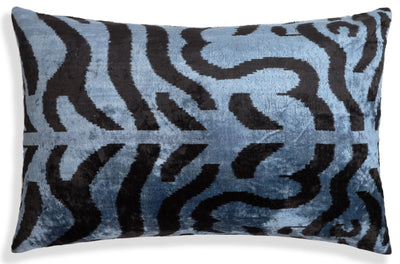 Blue Black Abstract Silk Velvet Lumbar Pillow – 16x24 Handmade Modern Cushion