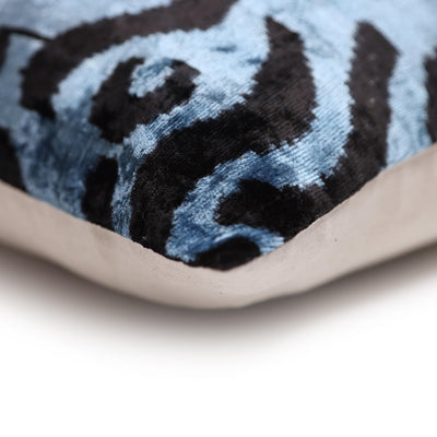Blue Black Abstract Silk Velvet Lumbar Pillow – 16x24 Handmade Modern Cushion